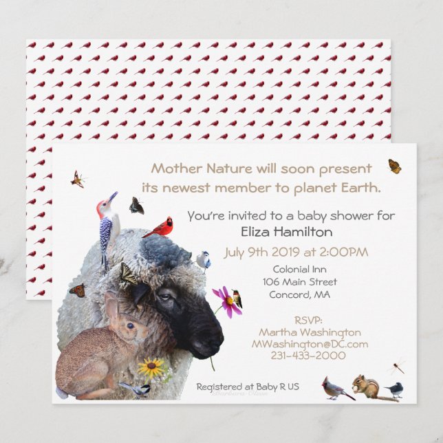 Inbjudan till mor Nature Baby Shower: (Fram/baksida)