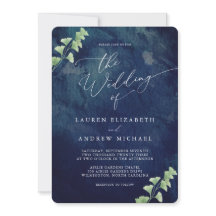 Inbjudan till Mörk blått bröllopsfest för vattenfä