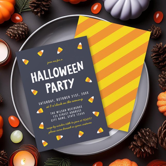 Inbjudan till mörk blått Candy corn Halloween fest (Skapare uppladdad)