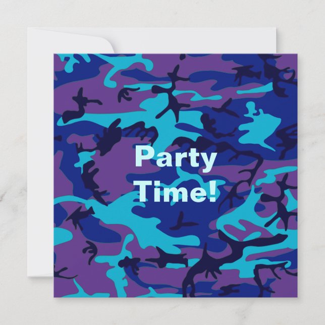 Inbjudan till mörk blått och Lila-kamouflage (Framsida)