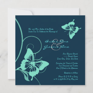 Inbjudan till Mörk blått och teal Butterfly Weddin