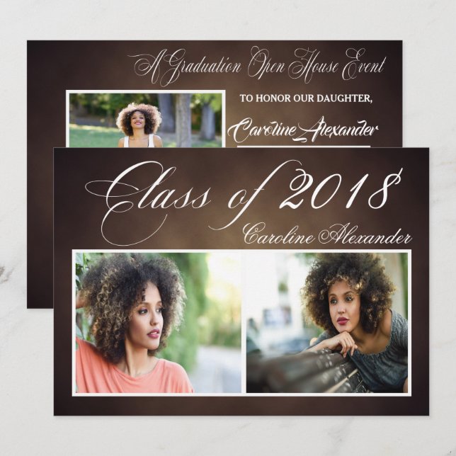 Inbjudan till mörk Brown Studenten Firande (Fram/baksida)