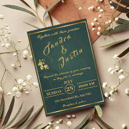 Inbjudan till mörk grönt Guld Elegant bröllop