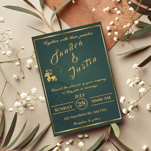 Inbjudan till mörk grönt Guld Elegant bröllop (Skapare uppladdad)