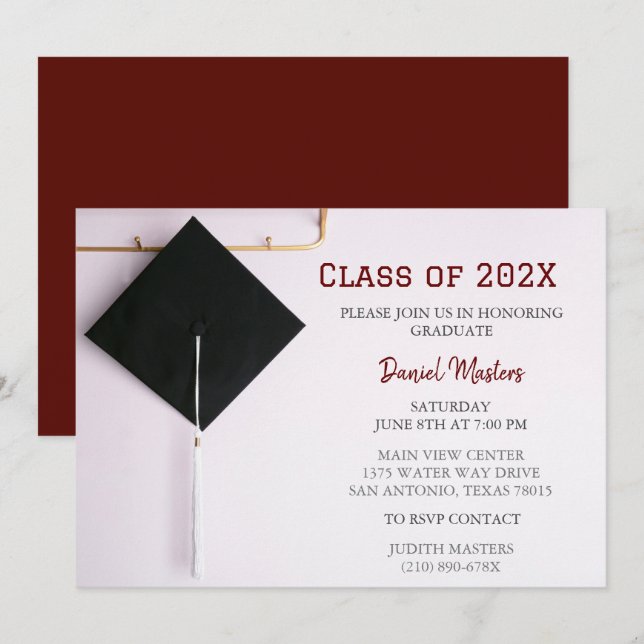 Inbjudan till mörk Red/Black Studentmössa (Fram/baksida)