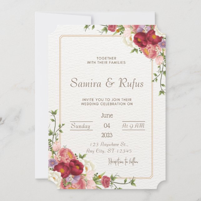 Inbjudan till mörk Red Flower Wedding (Framsida)