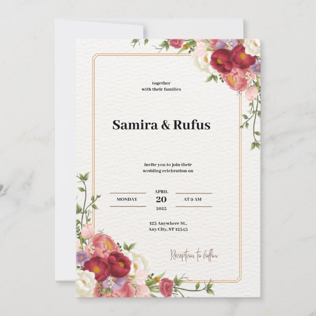 Inbjudan till mörk Red Flower Wedding (Framsida)