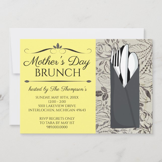 Inbjudan till mors dag Brunch (Gult) (Framsida)
