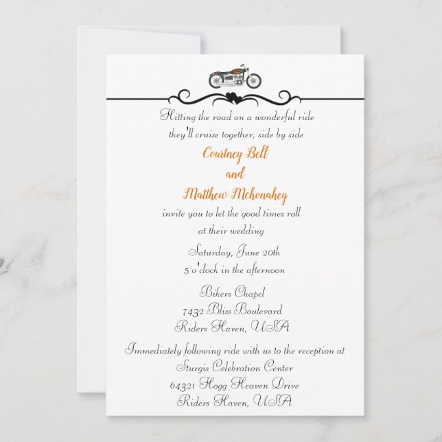 Inbjudan till motorcykel och höstbröllop (Framsida)