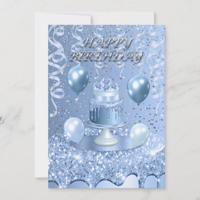 Inbjudan till mousserande blått fågeldagskaka (Framsida)