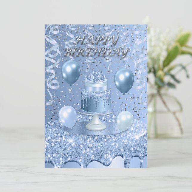 Inbjudan till mousserande blått fågeldagskaka (Stående Fram)