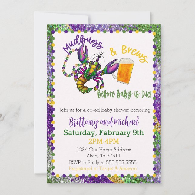 Inbjudan till Mudbugs & Brews Baby Shower (Framsida)