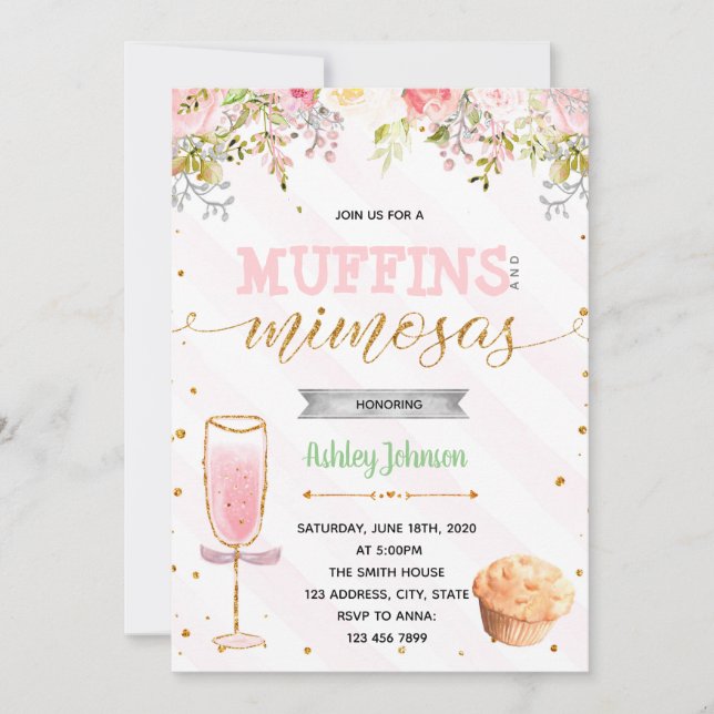 Inbjudan till Muffins och Mimosas-fest (Framsida)