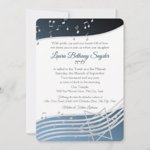Inbjudan till Music Bat mitzvah Blue and Silver
