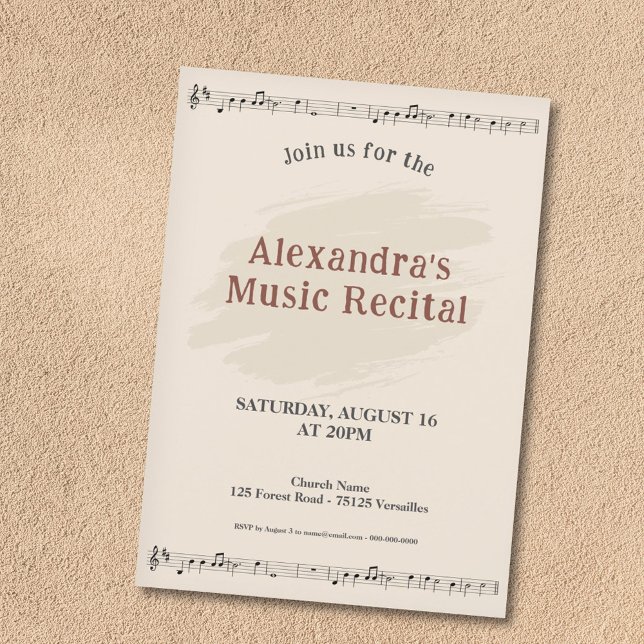 Inbjudan till musikrecital med noter (Music Sheet Recital Invitation)
