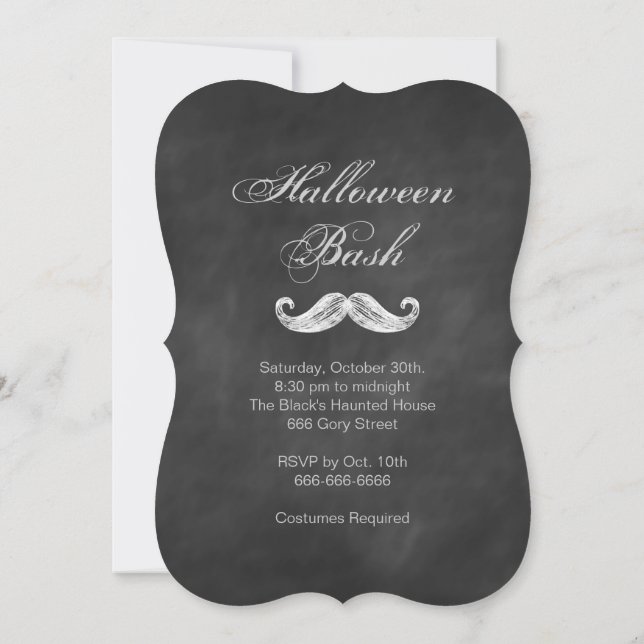 Inbjudan till Mustache Chalkboard Halloween fest (Baksida)