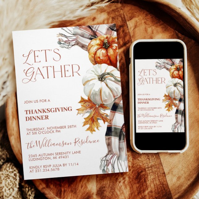 Inbjudan till mysigt Thanksgiving - Låt oss samla  (Cozy Thanksgiving Invitation - Let's Gather)
