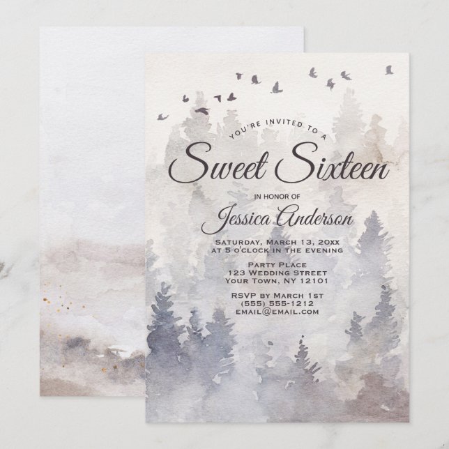 Inbjudan till Mystic Forest Sweet sixteen (Fram/baksida)