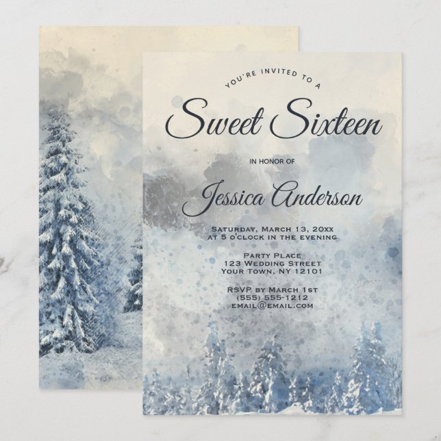 Inbjudan till Mystic Winter Forest Sweet sixteen (Fram/baksida)