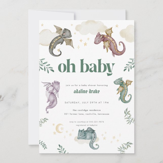 Inbjudan till Mythical Dragon Baby Shower Fairytal (Framsida)