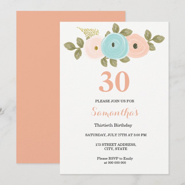 Inbjudan till någon Åldersgräns Blommigt Peach 30å (Fram/baksida)