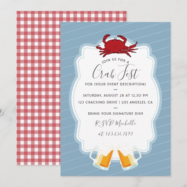 Inbjudan till någon av tillfälle Crab Fest Party-g (Fram/baksida)