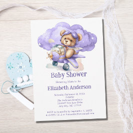 Inbjudan till nalle Airplan Boy Baby Shower