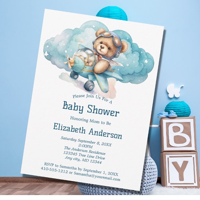 Inbjudan till nalle Airplan Boy Baby Shower (Skapare uppladdad)