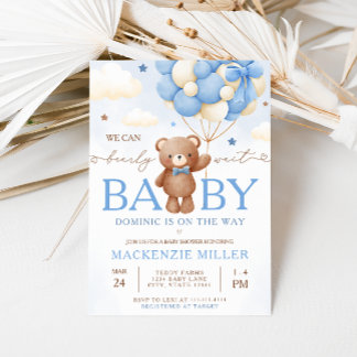 Inbjudan till nalle Balloon Boy Baby Shower