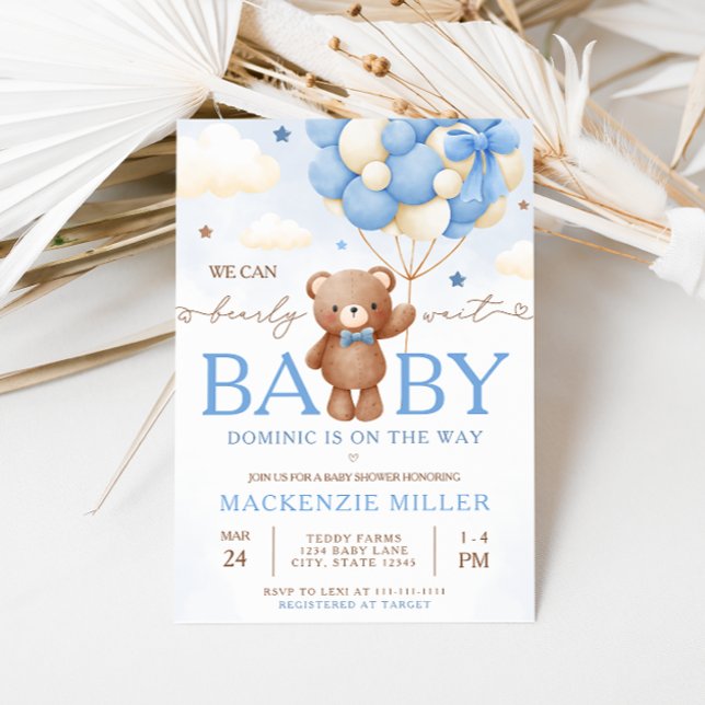 Inbjudan till nalle Balloon Boy Baby Shower (Skapare uppladdad)