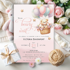 Inbjudan till nalle Balloon Girl Baby Shower