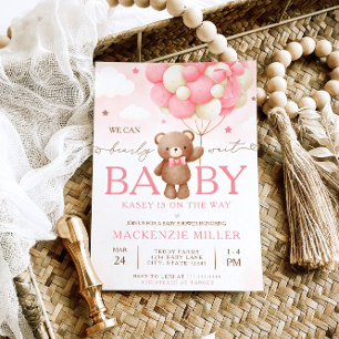 Inbjudan till nalle Balloon Girl Baby Shower