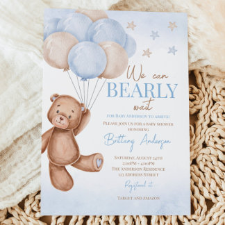 Inbjudan till nalle Balloons Boy Baby Shower