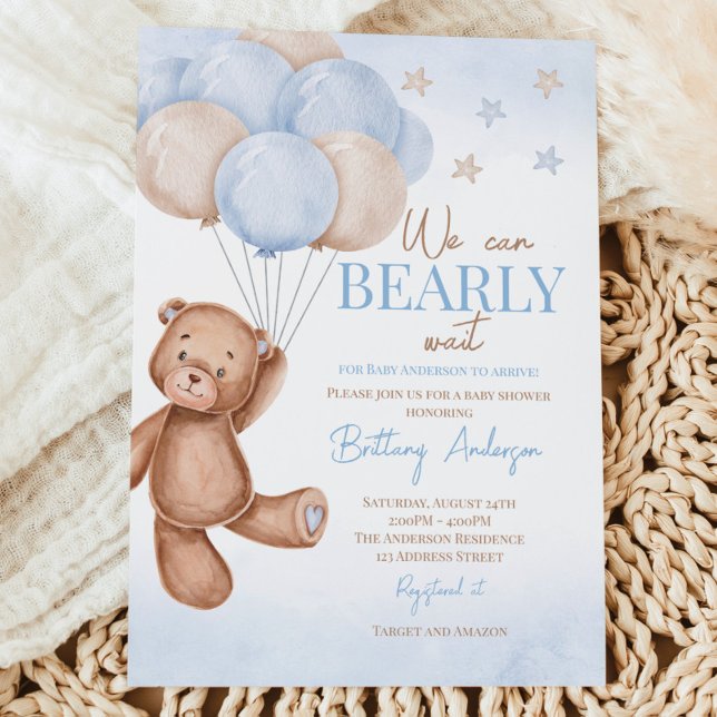Inbjudan till nalle Balloons Boy Baby Shower (Skapare uppladdad)