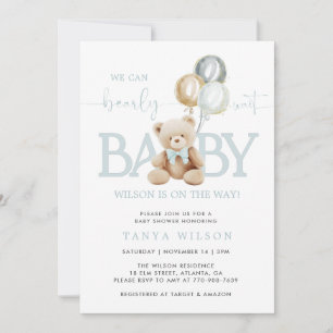 Inbjudan till nalle Balloons Boy Baby Shower