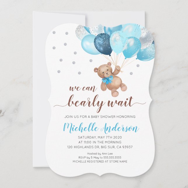Inbjudan till nalle Barly Wait Baby Shower (Framsida)