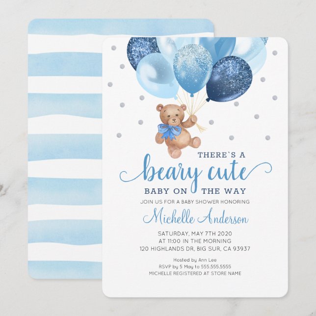 Inbjudan till nalle Beary Cute Baby Shower (Fram/baksida)