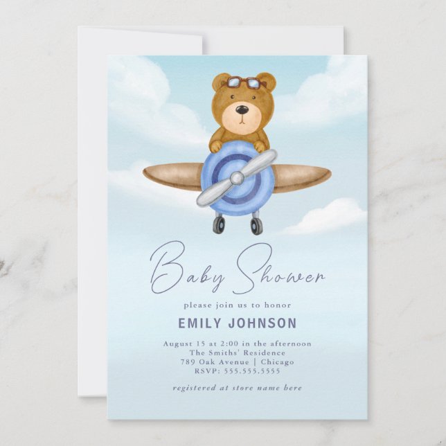 Inbjudan till Nalle Boy Baby Shower (Framsida)