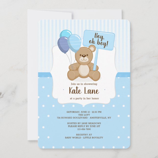 Inbjudan till nalle Boy Shower (Framsida)