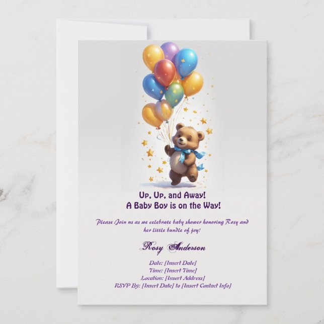 Inbjudan till nalle Bubblare för babyskor för Baby (Framsida)