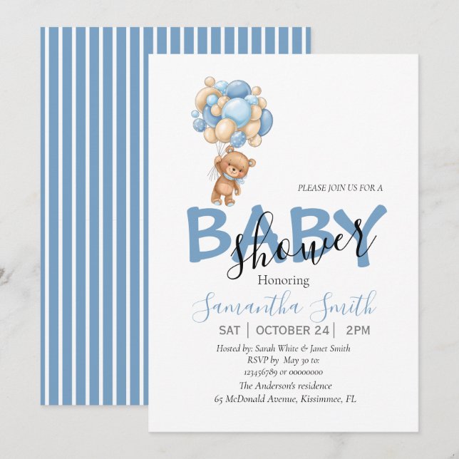 Inbjudan till nalle Bubblor Baby Shower (Fram/baksida)