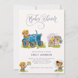 Inbjudan till nalle Farm Tractor Baby Shower