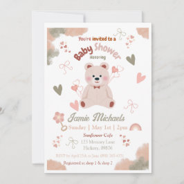 Inbjudan till nalle Flicka Baby Shower