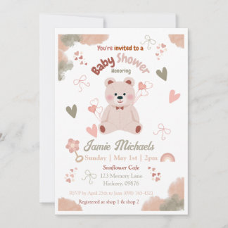 Inbjudan till nalle Flicka Baby Shower