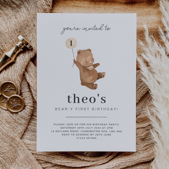 Inbjudan till nalle första födelsedag (Teddy Bear First Birthday Invitation)