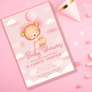 Inbjudan till nalle Girl Baby Shower