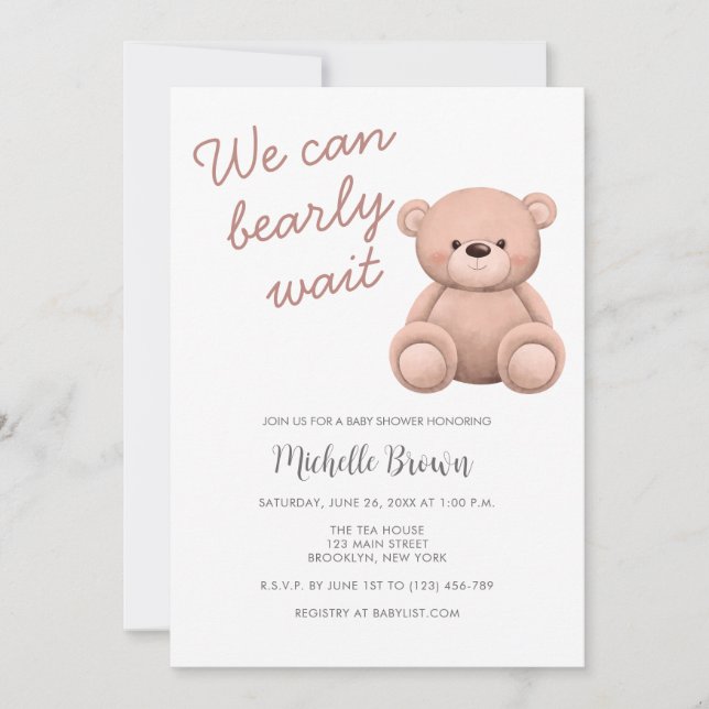 Inbjudan till nalle Girl Baby Shower (Framsida)