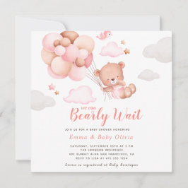 Inbjudan till nalle Girl Baby Shower