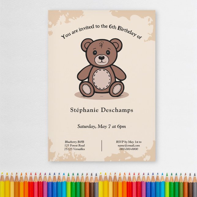 Inbjudan till nalle på födelsedag (Teddy Bear Birthday Invitation)