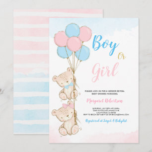 Inbjudan till nalle Pojke Girl Shower